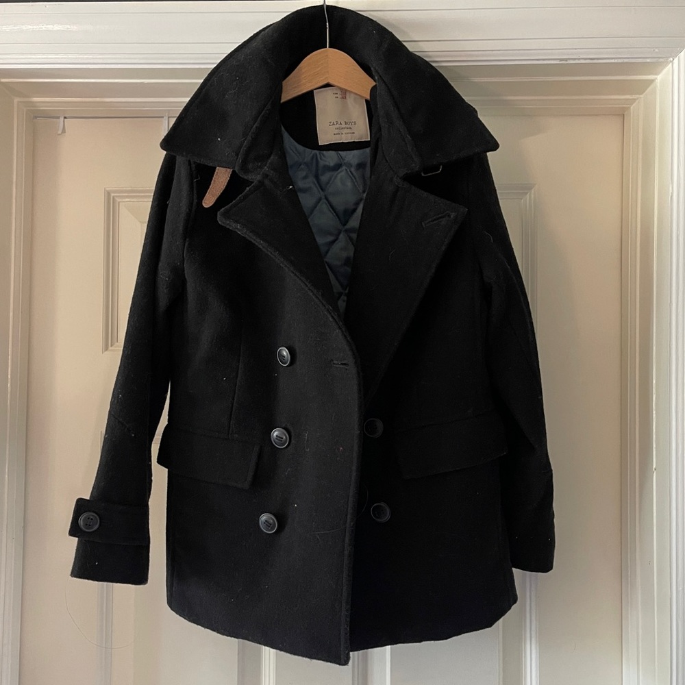 Zara boys navy wool pea coat